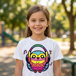 Happy Owl mit Kopfhörern, die Musik hören. T-Shirt