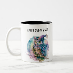 Happy Owl-O-Ween Owl Creepy Spooky Fun Halloween Zweifarbige Tasse