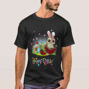 Happy Owl Owl Ohr Rotes Kariertes Ostereier T-Shirt