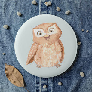 Happy Owl Wasserfarbe Button