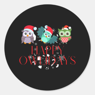 Happy Owlidays Happy Christmas Holidays Owl Hoot Runder Aufkleber