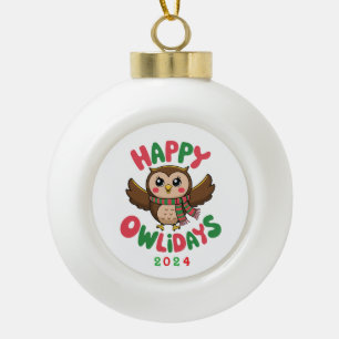 Happy Owlidays Keramik Kugel-Ornament