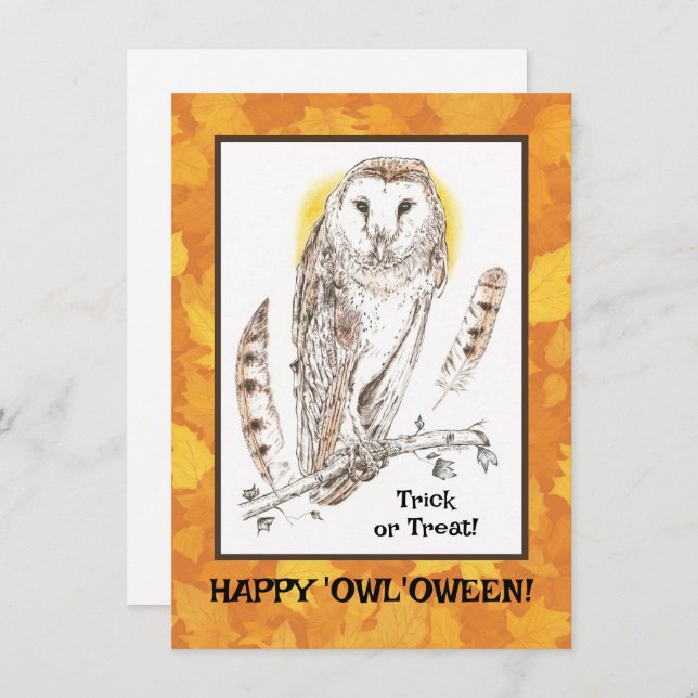 Happy "Owl'oween Flat Hallowen Card Feiertagskarte (Vorne/Hinten)
