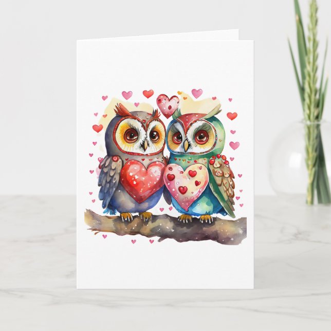 Happy Owls in Liebe BLANK Karte (Vorderseite)