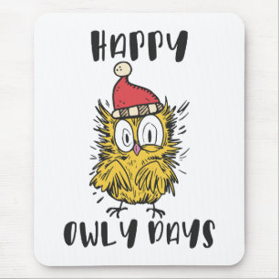 Happy Owly Days Funny Santa Owl Mousepad
