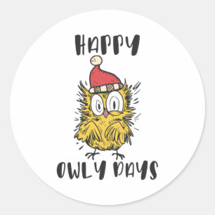 Happy Owly Days Funny Santa Owl Runder Aufkleber