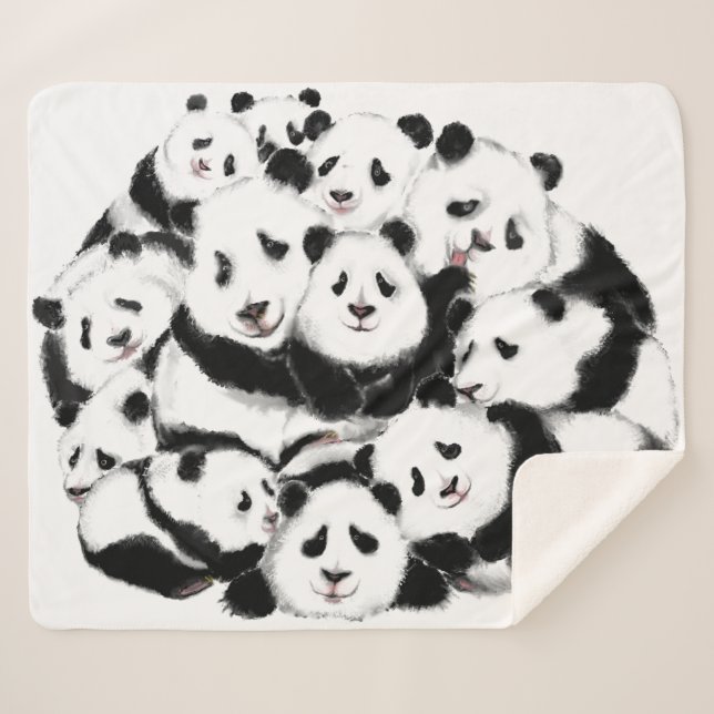 Happy Panda Family Funny Sherpa Blanket Sherpadecke (Vorderseite (Horizontal))