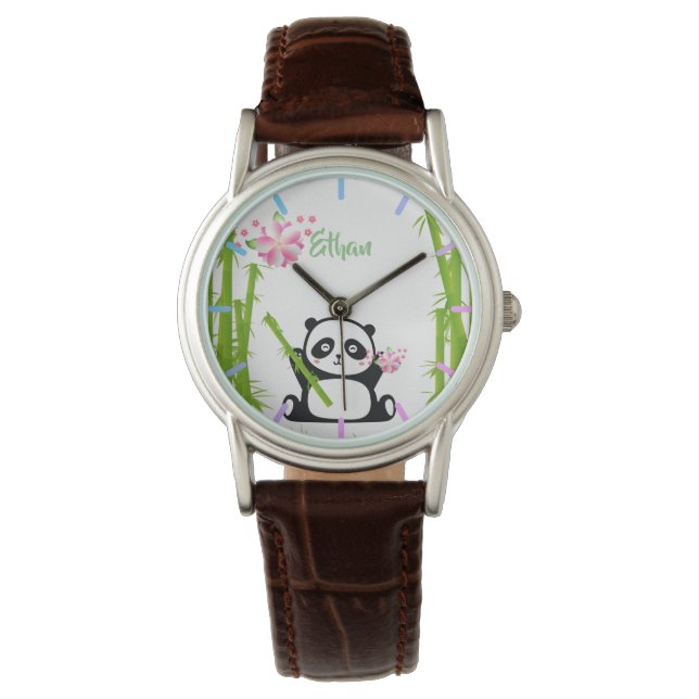 Happy Panda mit Bamboo & Cherry Blossom Armbanduhr (Vorderseite)