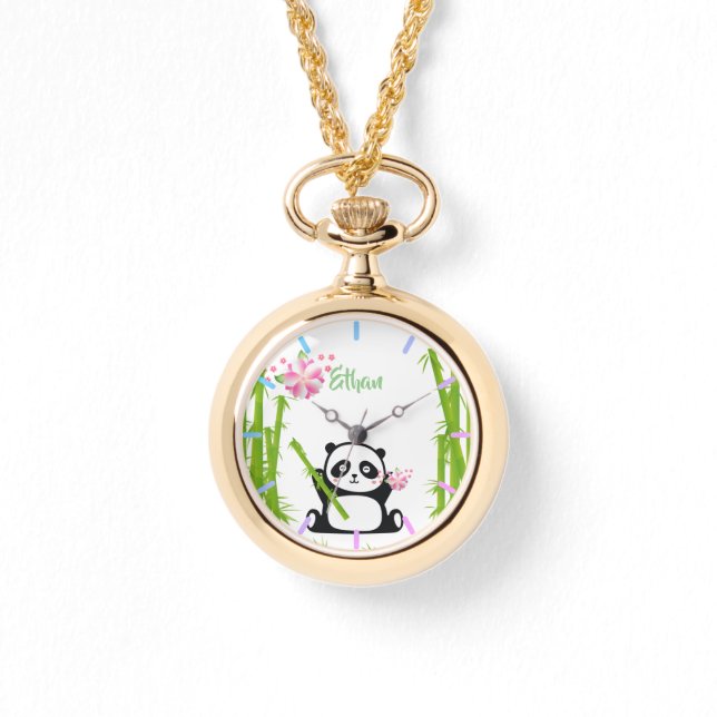 Happy Panda mit Bamboo & Cherry Blossom Armbanduhr (Vorderseite)