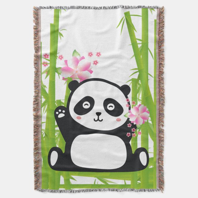 Happy Panda mit Bamboo & Cherry Blossom Decke (Vorderseite Vertikal)