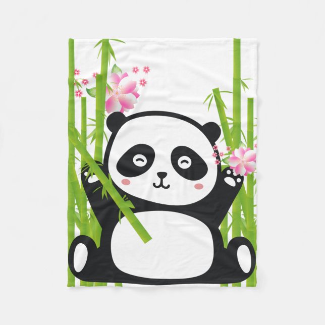 Happy Panda mit Bamboo & Cherry Blossom Fleecedecke (Vorderseite)