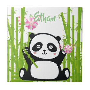 Happy Panda mit Bamboo & Cherry Blossom Fliese