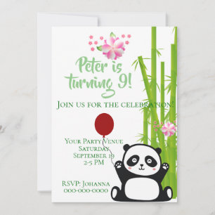Happy Panda mit Bamboo & Cherry Blossom Geburtstag Einladung