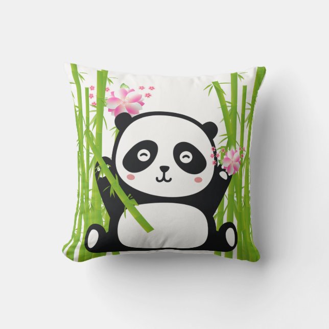 Happy Panda mit Bamboo & Cherry Blossom Kissen (Vorderseite)