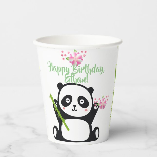 Happy Panda mit Bamboo & Cherry Blossom   Pappbecher (Vorderseite)