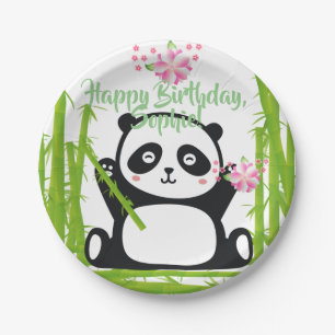 Happy Panda mit Bamboo & Cherry Blossom Pappteller