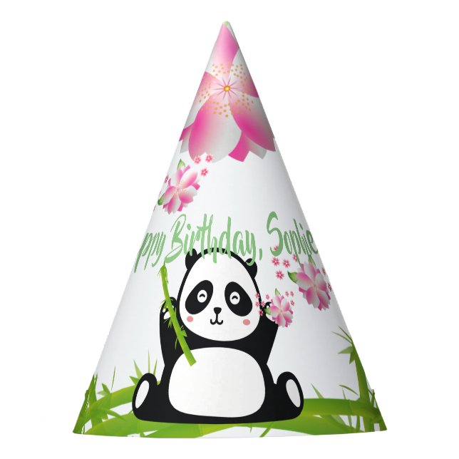 Happy Panda mit Bamboo & Cherry Blossom Partyhütchen (Vorderseite)