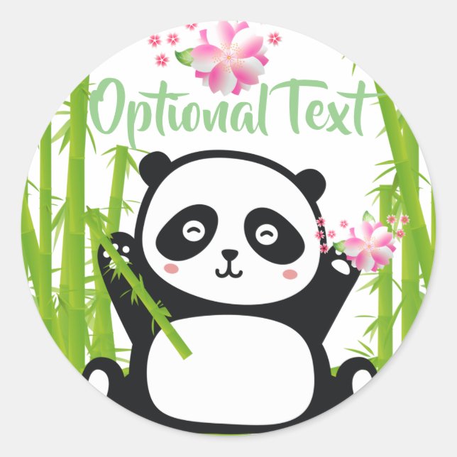 Happy Panda mit Bamboo & Cherry Blossom Runder Aufkleber (Vorderseite)