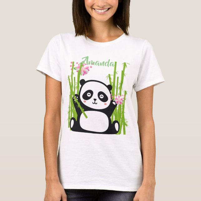 Happy Panda mit Bamboo & Cherry Blossom  T-Shirt (Vorderseite)
