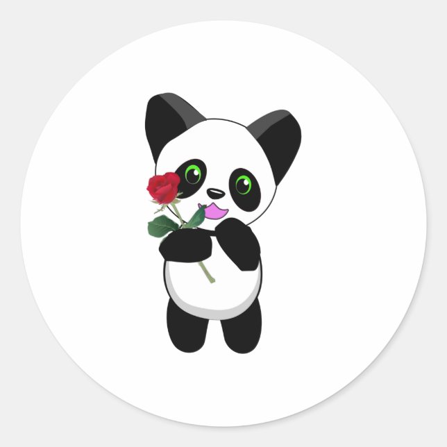 Happy Panda mit einer besonderen Liebe Rose nur fü Runder Aufkleber (Vorderseite)
