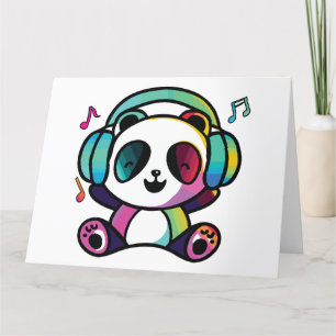 Happy Panda mit Kopfhörern, die Musik hören. Dankeskarte