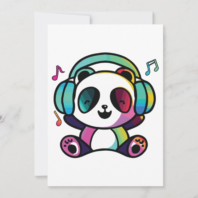 Happy Panda mit Kopfhörern, die Musik hören. Dankeskarte (Vorderseite)