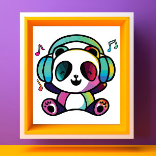 Happy Panda mit Kopfhörern, die Musik hören. Fotodruck