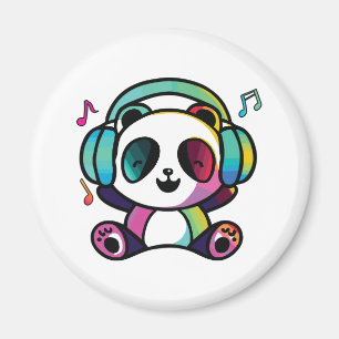Happy Panda mit Kopfhörern, die Musik hören. Magnet
