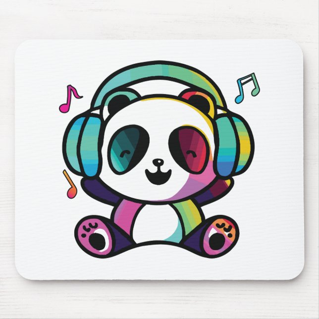 Happy Panda mit Kopfhörern, die Musik hören. Mousepad (Vorne)