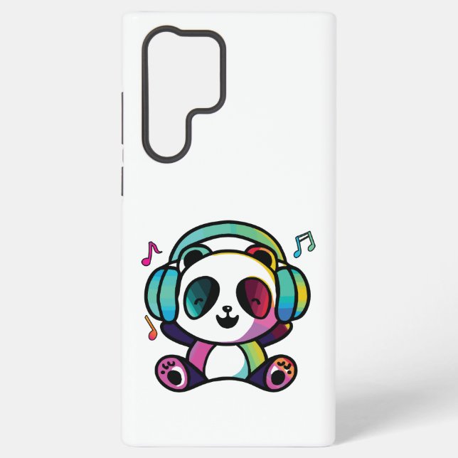 Happy Panda mit Kopfhörern, die Musik hören. Samsung Galaxy Hülle (Rückseite)