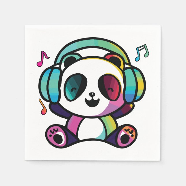 Happy Panda mit Kopfhörern, die Musik hören. Serviette (Vorderseite)