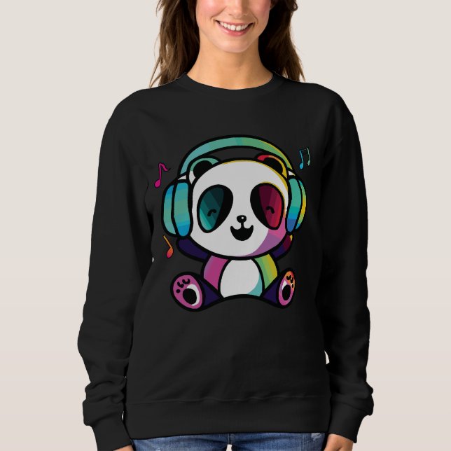 Happy Panda mit Kopfhörern, die Musik hören. Sweatshirt (Vorderseite)