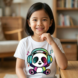 Happy Panda mit Kopfhörern, die Musik hören. T-Shirt