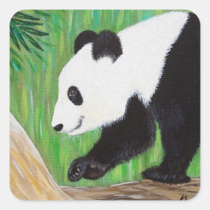 Happy Panda Painting Quadratischer Aufkleber