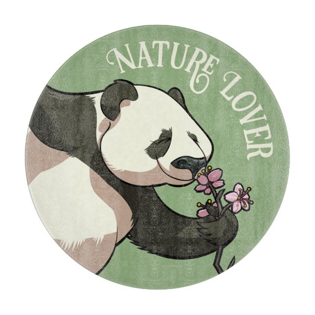 Happy Panda riecht Blossom Natur Lover Cartoon Schneidebrett (Vorderseite)
