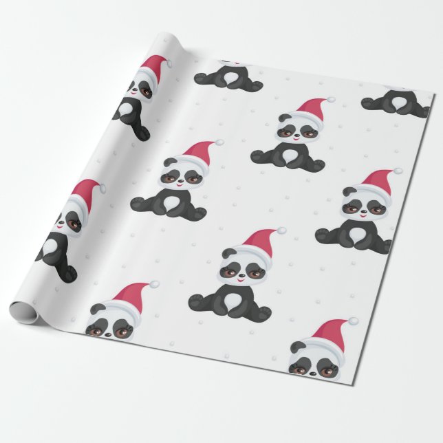 Happy Pandas Christmas Pattern Geschenkpapier (Ungerollt)