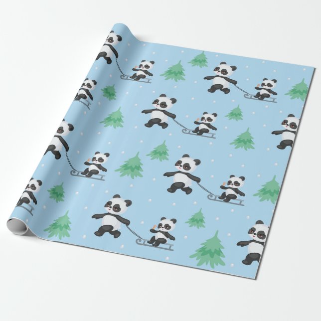 Happy Pandas Christmas Pattern Geschenkpapier (Ungerollt)