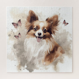 Happy Papillon Dog Watercolor Puzzle