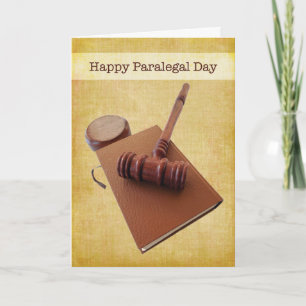 Happy Paralegal Day Gavel & Book on Brown Karte