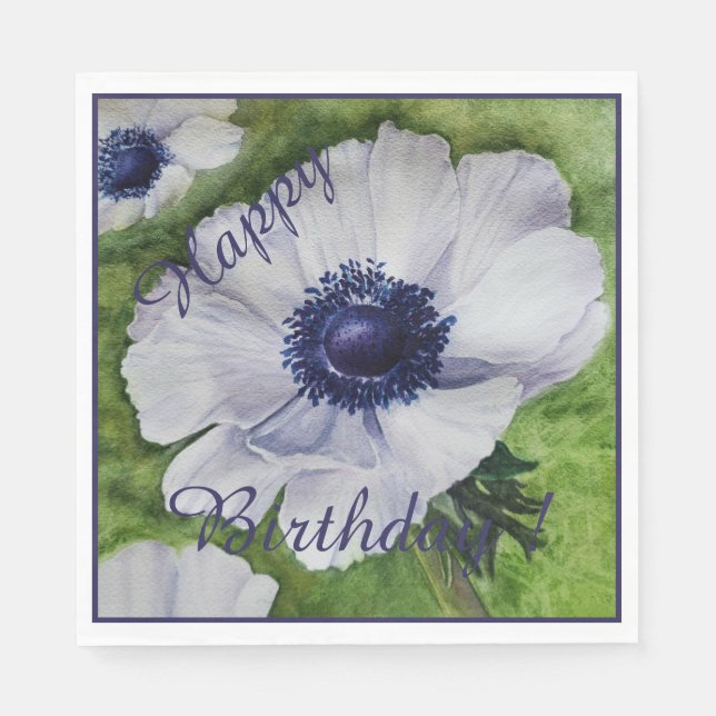 Happy Party Celebration White Anemone Blume Serviette (Vorderseite)