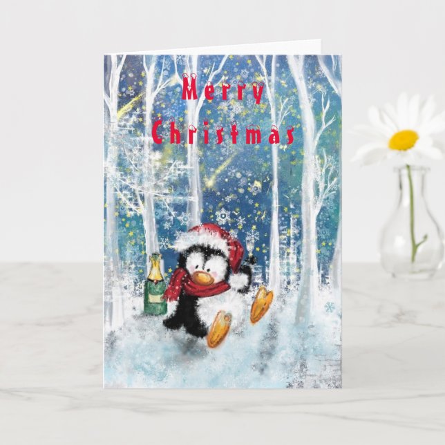 Happy Party Pinguin Funny Christmas Card Karte (Kleine Pflanze)
