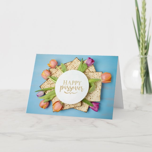 Happy Passover Card with Tulips & Matzo | Modern Karte (Vorderseite)