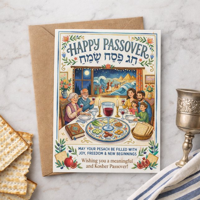 Happy Passover Chag Pesach Sameach Colorful Folk Postkarte (Von Creator hochgeladen)
