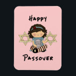 Happy Passover Girl Magnet<br><div class="desc">Happy Pessach Mädchen und Jungen genießen ihre Seder Mathematik mit bezaubernden Katzen und Familienfreude.</div>