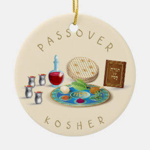 Happy Passover Holiday Kosher Pesach Seder Keramik Ornament