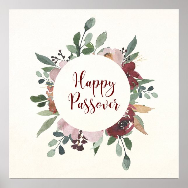 Happy Passover Jewish Holiday Floral Art Poster (Vorne)