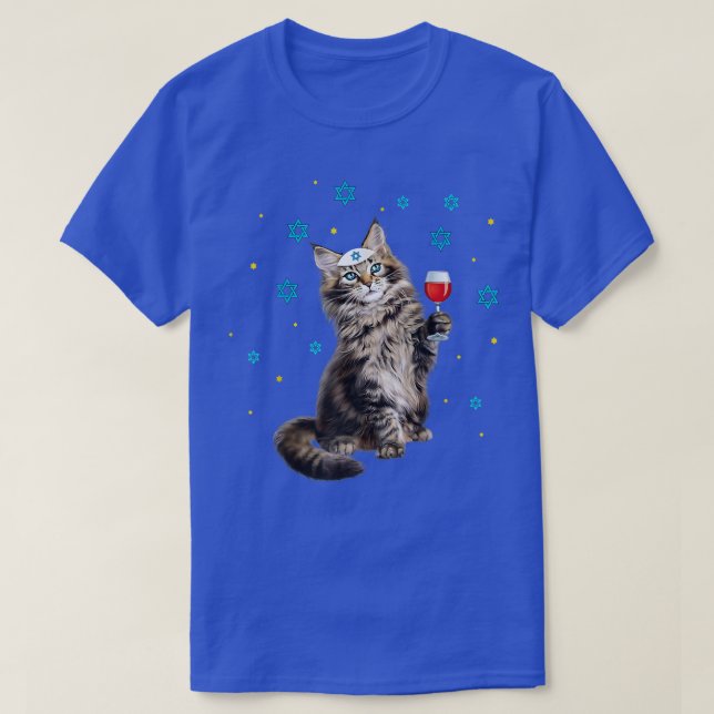 Happy Passover Maine Coon Cat Funny Seder Jewish H T-Shirt (Design vorne)