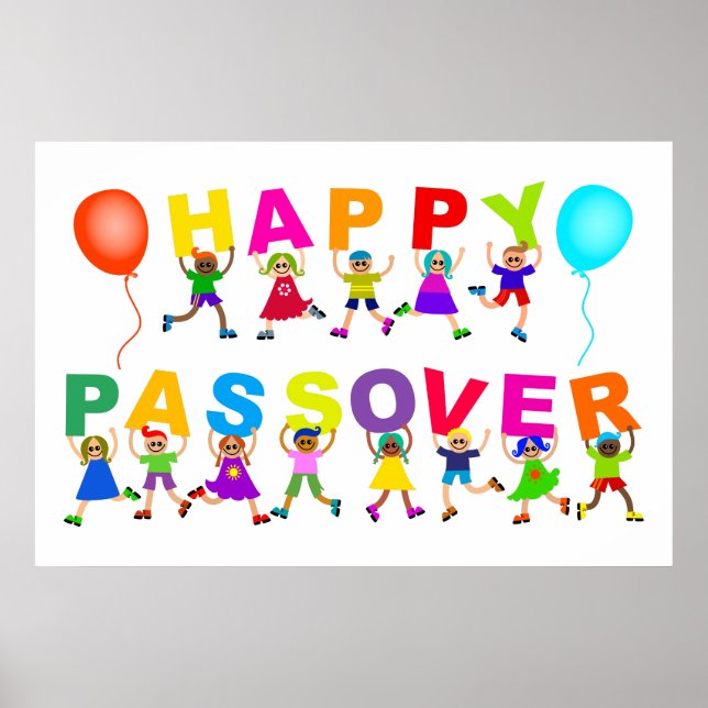 Happy Passover Niedlicher Cartoon Diverse Kids Tex Poster (Vorne)
