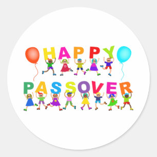 Happy Passover Niedlicher Cartoon Diverse Kids Tex Runder Aufkleber