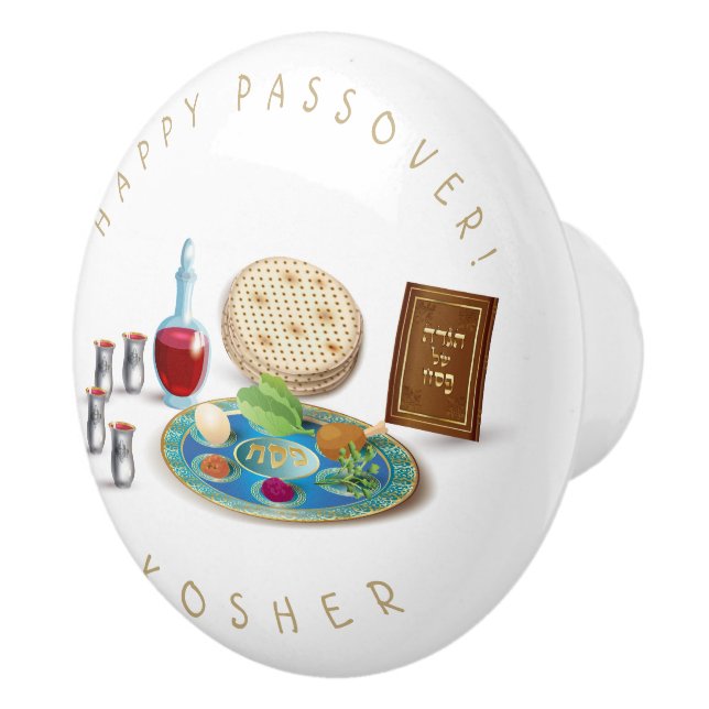 Happy Passover Plate Kosher Pesach Keramikknauf (Rechts)